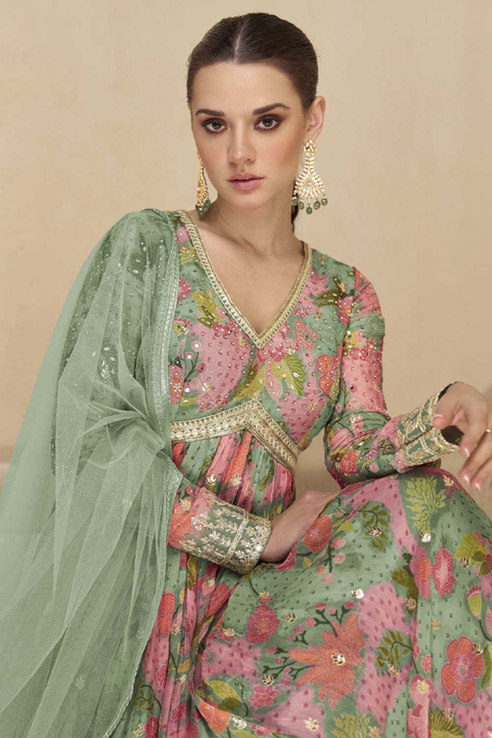 Pista Georgette Embroidered Anarkali Suit