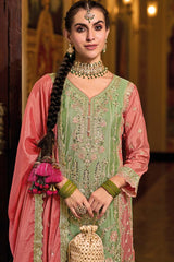 Light Green Chiffon Embroidered V Neck Pakistani Salwar Kameez