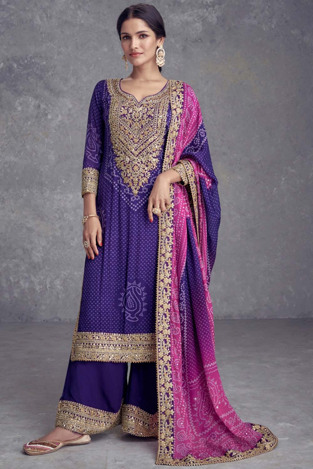 Violet Chinon Digital Print Palazzo Suit