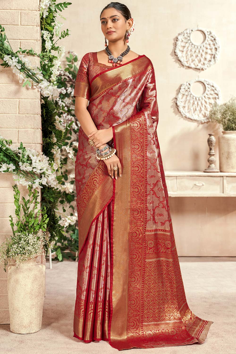 Red Woven Silk Saree