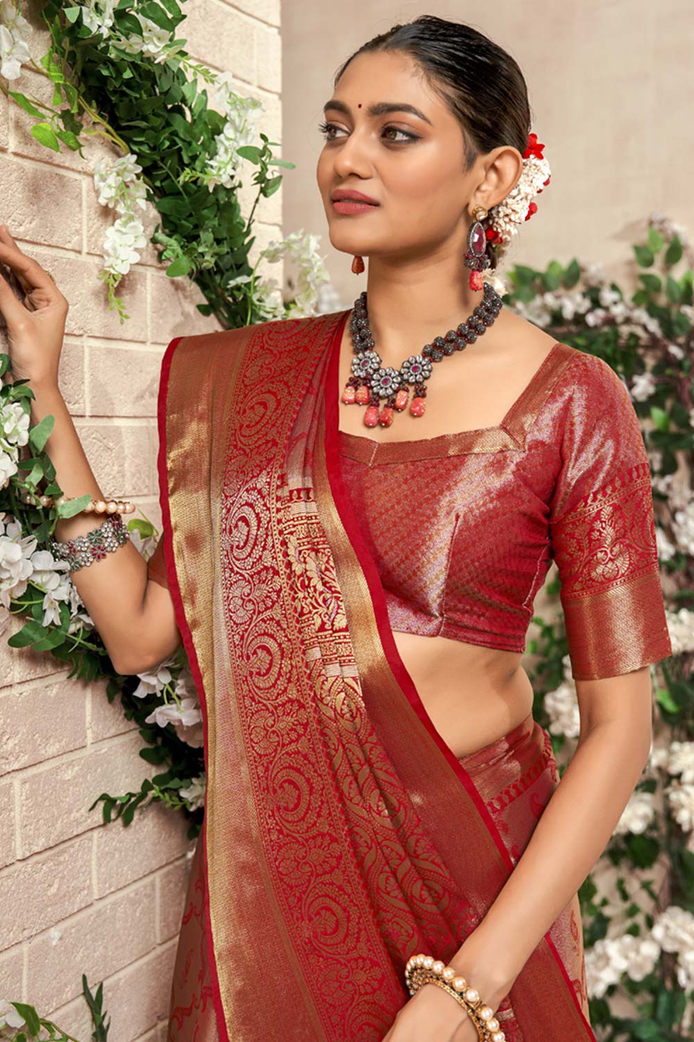 Red Woven Silk Saree