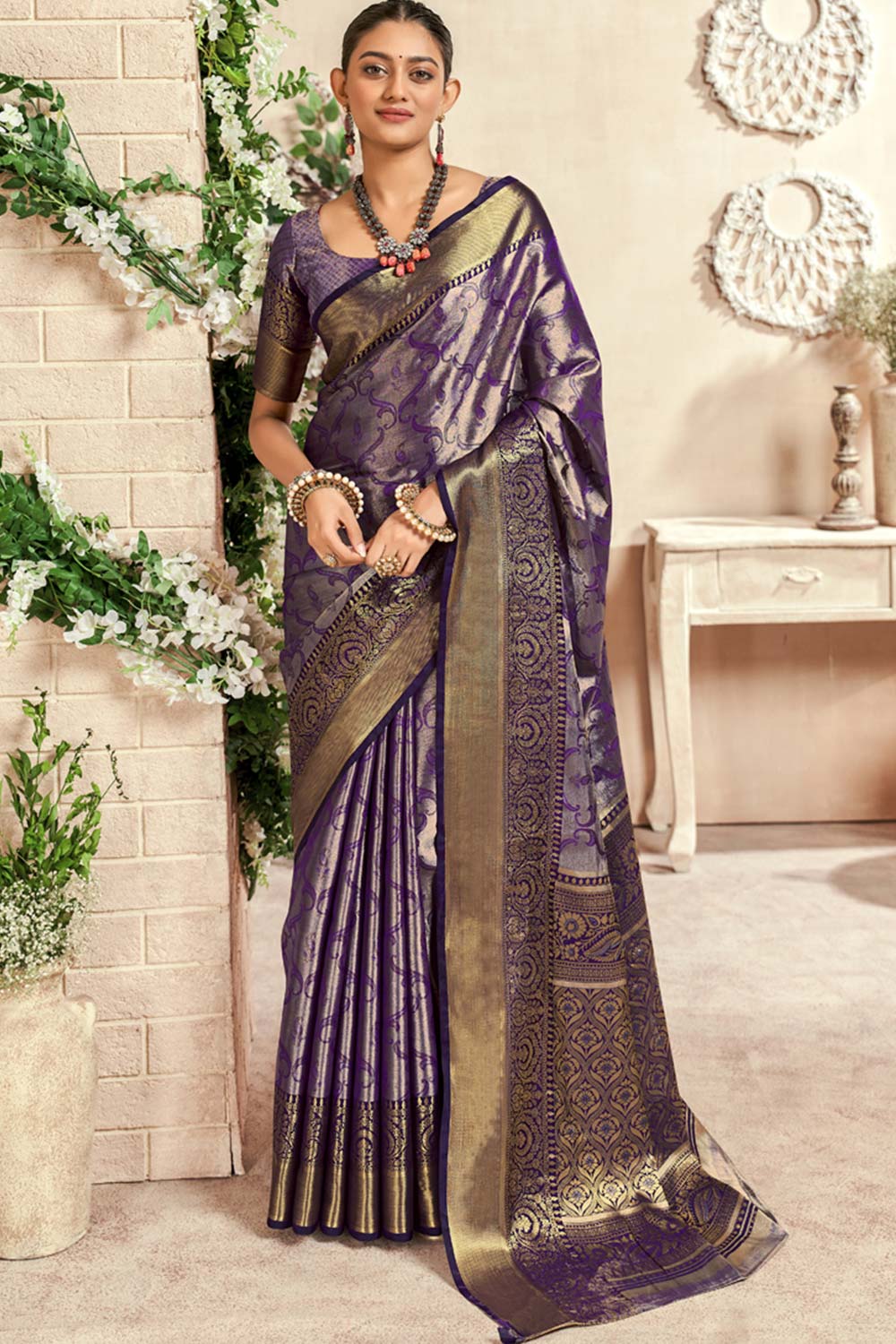 Violet Woven Silk Saree