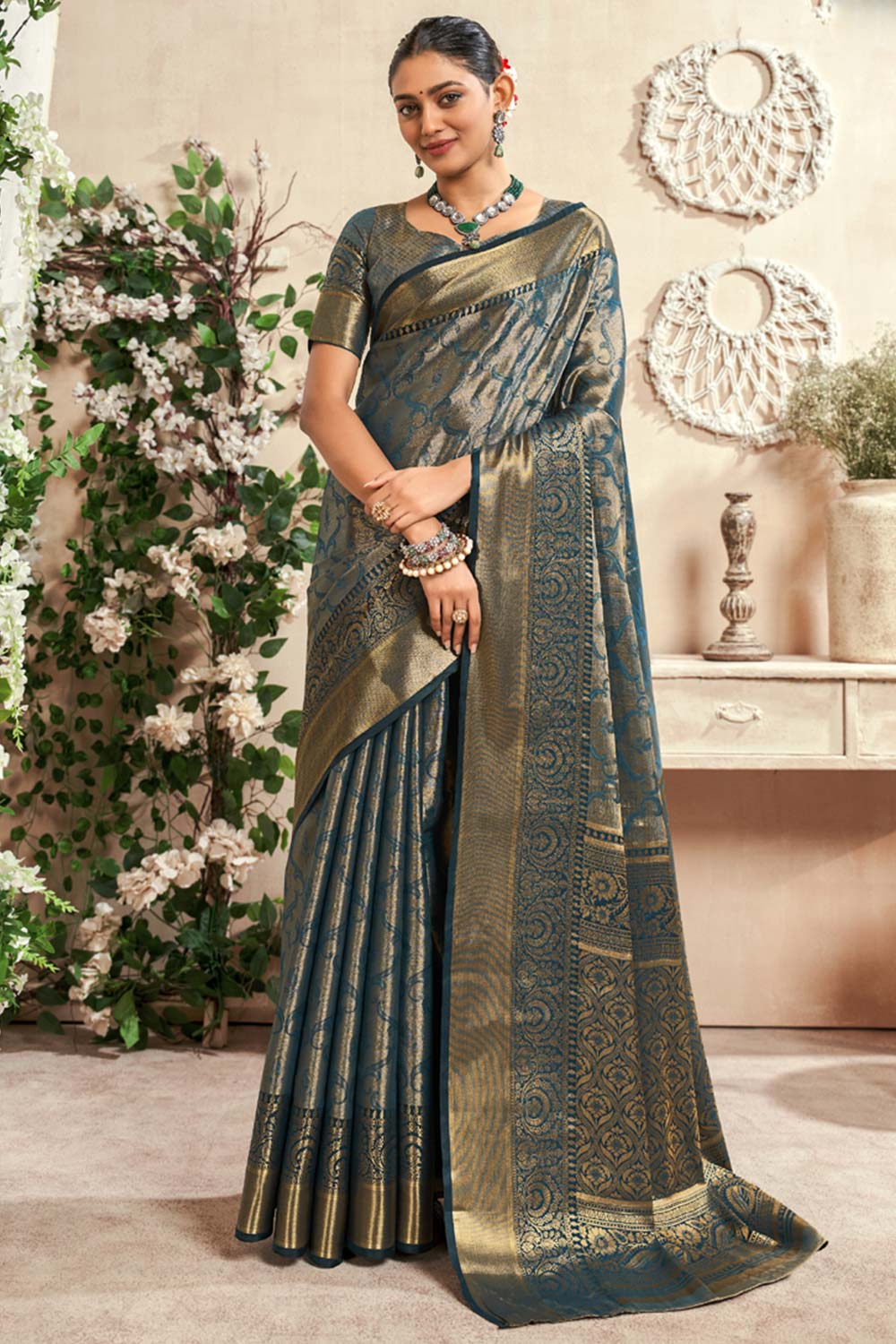 Grey Woven Silk Saree