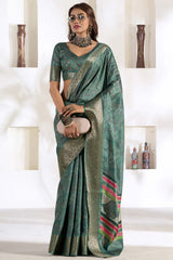 Green Printed Silk Saree