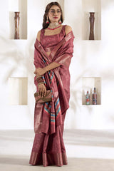 Pink Printed Silk Saree