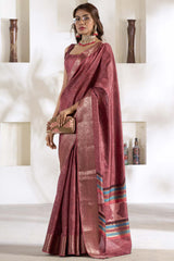 Pink Printed Silk Saree