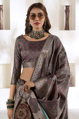 Grey Printed Silk Saree