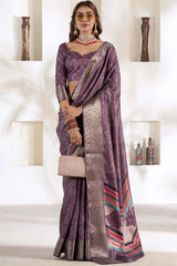 Violet Printed Silk Saree