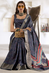 Blue Printed Silk Saree