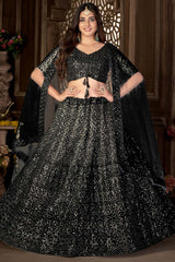 Black Net Embroidered V Neck Choli Lehenga Choli