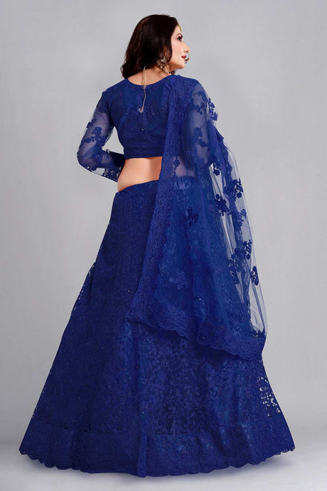 Blue Net Embroidered Lehenga Choli