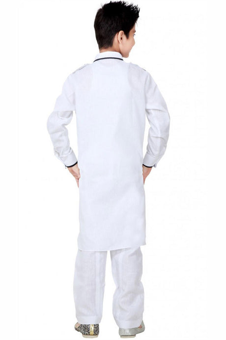 Buy Boy's Blended Cotton Solid Pathani Set In White Online - Back