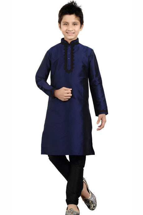 Buy Boy's Tufetta Solid Kurta Churidar In Blue Online - Front