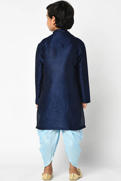 Buy Boy's Art Silk Solid Kurta Peshawari in Navy Blue Online - Back