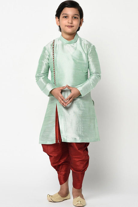 Buy Boy's Art Silk Solid Kurta Peshawari in Pista Online - Front