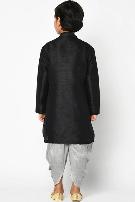 Buy Boy's Art Silk Solid Kurta Peshwari In Black Online - Back