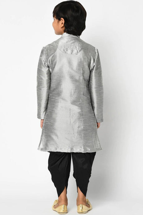 Buy Boy's Art Silk Solid Kurta Peshwari In Grey Online - Back