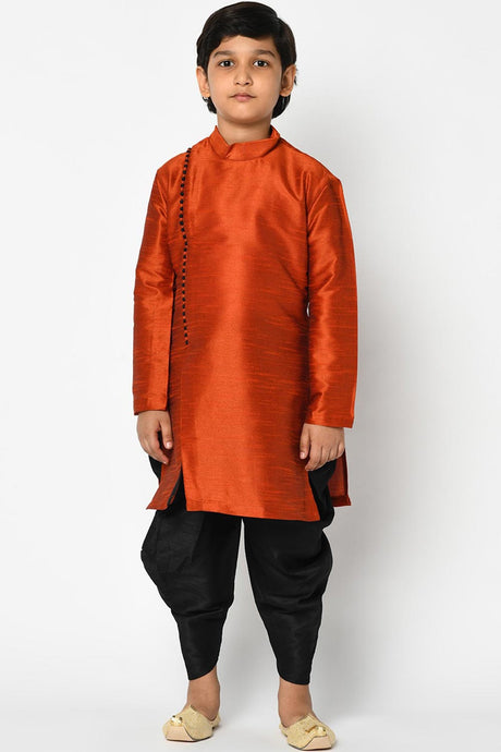 Buy Boy's Art Silk Solid Kurta Peshawari in Maroon Online - Front