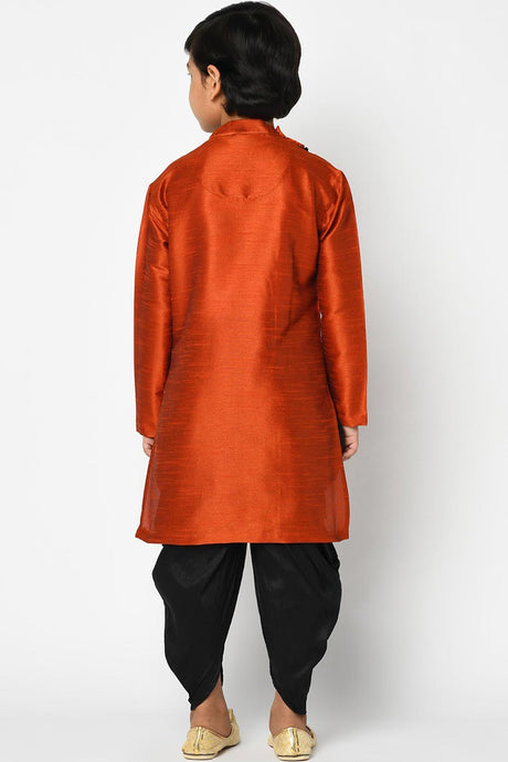 Buy Boy's Art Silk Solid Kurta Peshawari in Maroon Online - Back