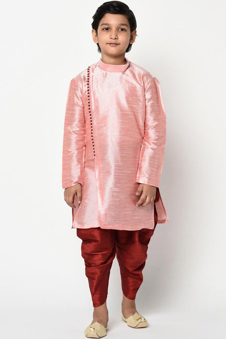 Buy Boy's Art Silk Solid Kurta Peshawari in Pink Online - Front