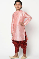 Buy Boy's Art Silk Solid Kurta Peshawari in Pink Online - Side