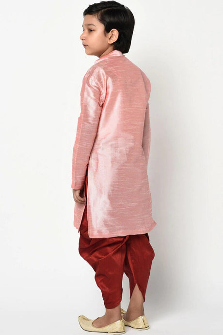 Buy Boy's Art Silk Solid Kurta Peshawari in Pink Online - Back