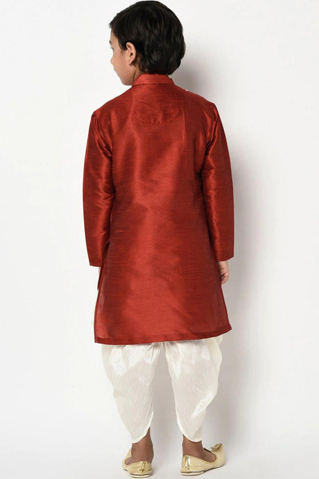 Buy Boy's Art Silk Solid Kurta Peshwari In Red Online - Back