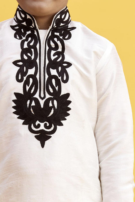Buy Boy's Art Silk Embroidered Kurta Peshwari In White Online - Front