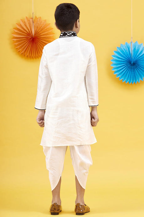 Buy Boy's Art Silk Embroidered Kurta Peshwari In White Online - Back