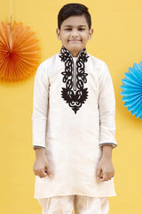 Boy's Art Silk Embroidered Kurta Peshwari In White