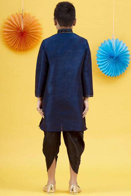 Buy Boy's Art Silk Solid Kurta Peshwari In Blue Online - Back
