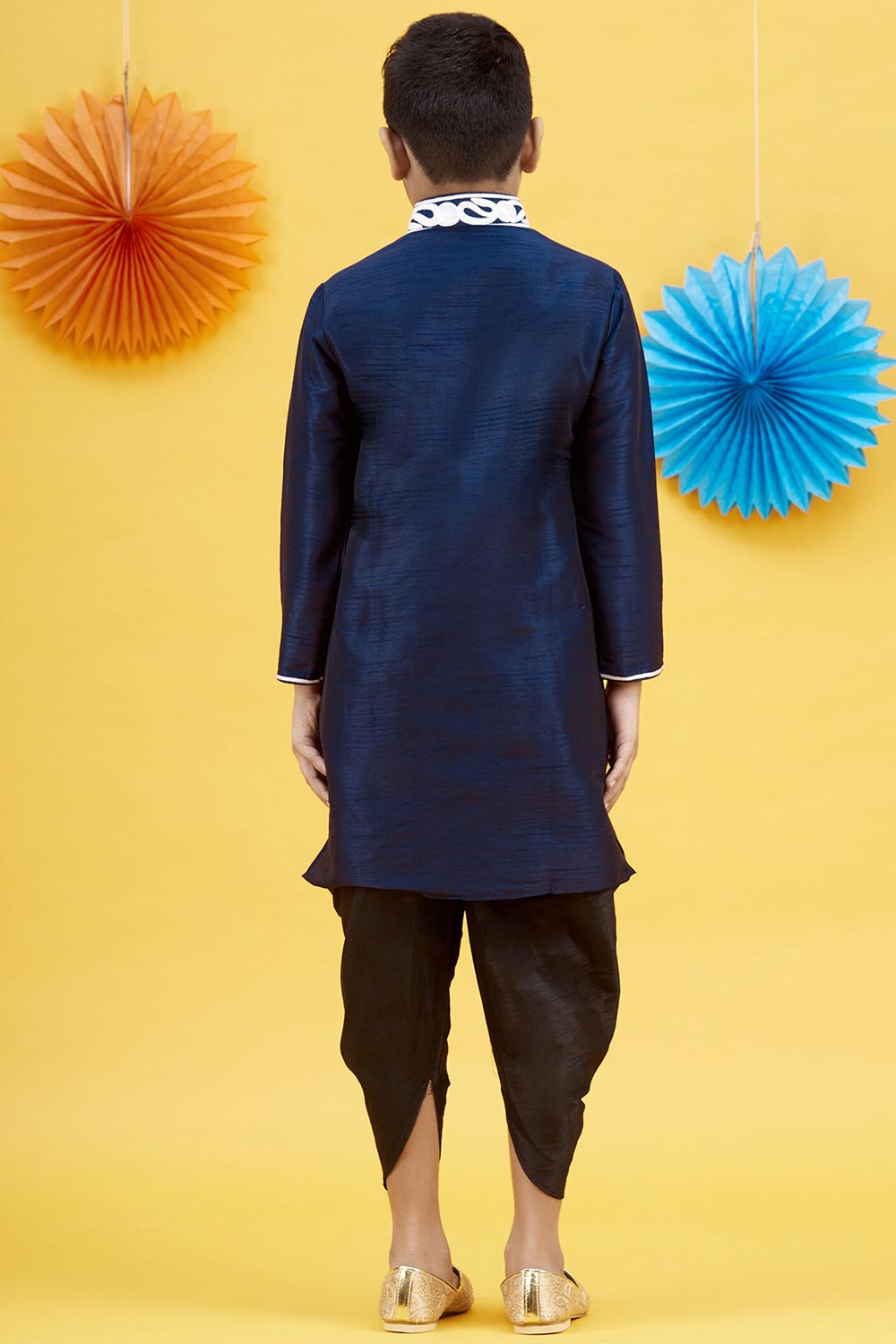 Buy Boy's Art Silk Embroidered Kurta Peshwari In Blue Online - Back