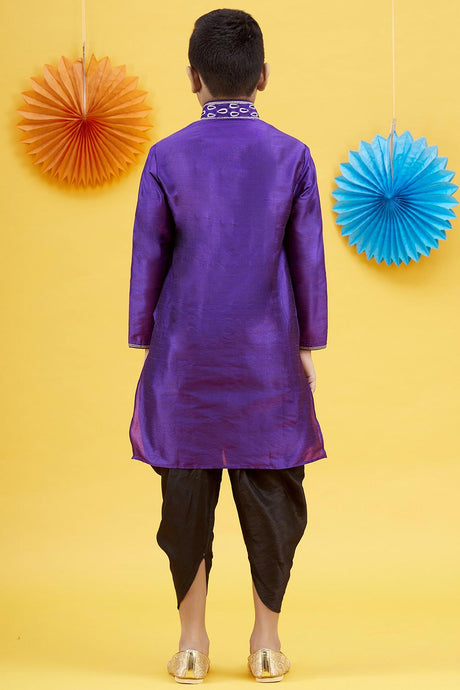 Buy Boy's Art Silk Embroidered Kurta Peshwari In Violet Online - Back