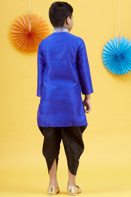 Buy Boy's Art Silk Embroidered Kurta Peshwari In Blue Online - Back