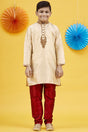 Buy Boy's Art Silk Embroidered Kurta Churidar In Gold Online - Zoom In