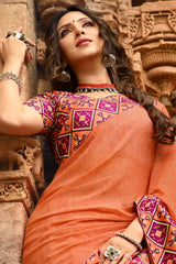 Faux Georgette Printed Saree In Orange