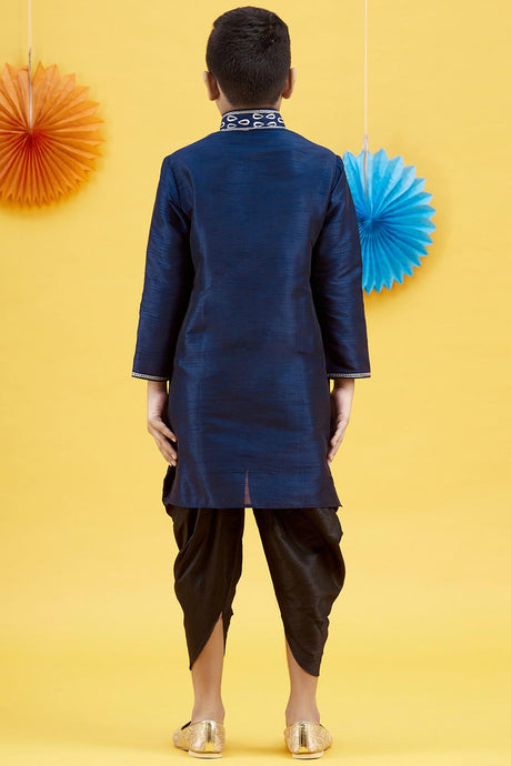 Buy Boy's Art Silk Embroidered Kurta Peshwari In Blue Online - Back