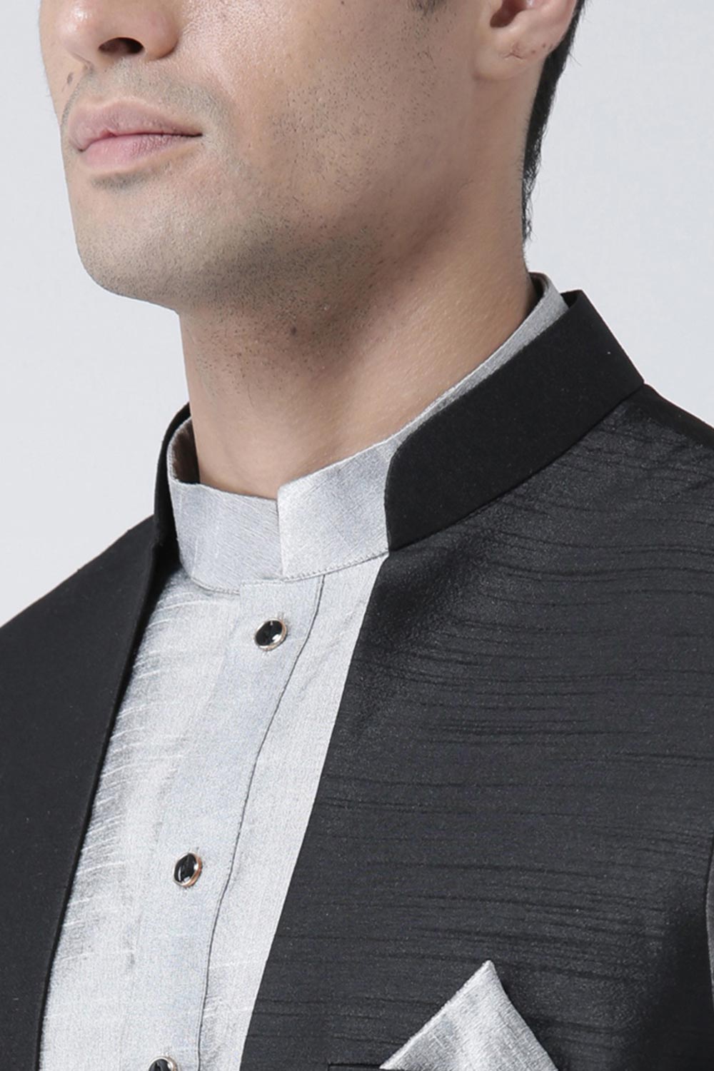 Buy Men's Art Silk  Solid Jacket in Black Online - Front