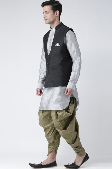 Buy Men's Art Silk  Solid Jacket in Black Online - Back
