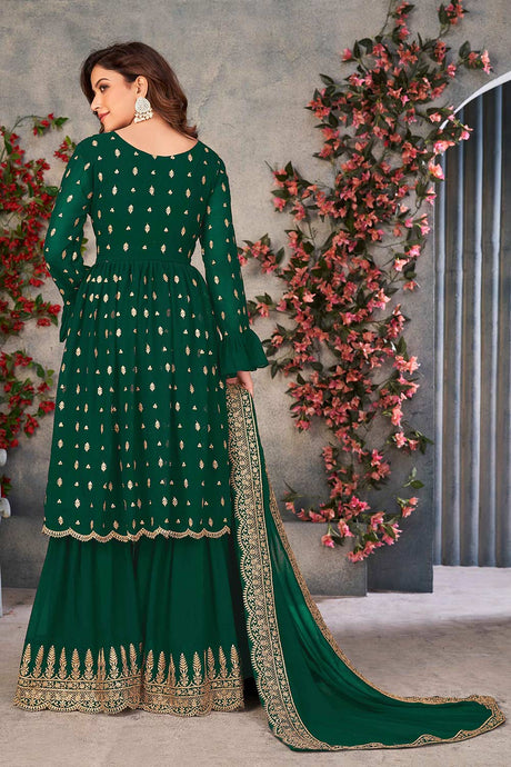 Green Faux Georgette Embroidered And Sequins Sharara Set