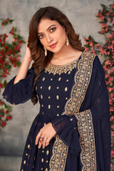 Blue Faux Georgette Embroidered And Sequins Sharara Set