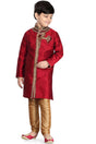 Boys Red Art Dupion Silk Embroidered Emblished Sherwani Set