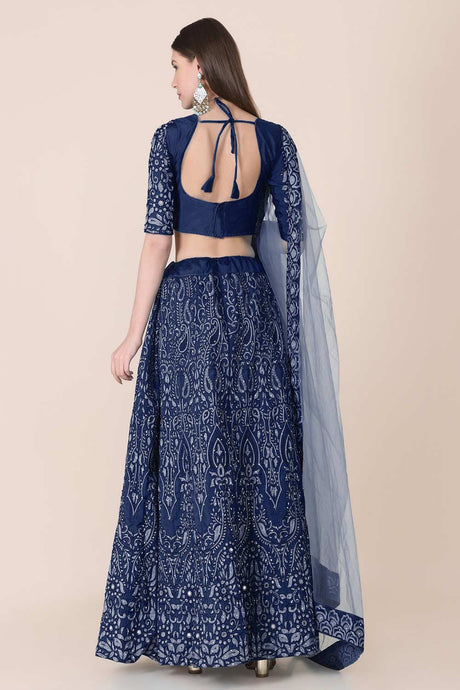 Blue Taffeta Silk Embroidered Lehenga Choli