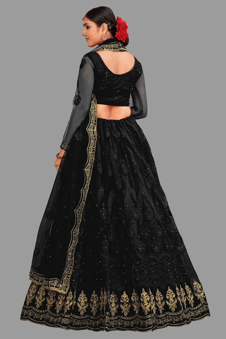 Black Net Embroidered Lehenga Choli