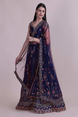 Blue Taffeta Silk Embroidered Lehenga Choli