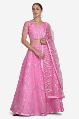 Pink Net Embroidered Lehenga Choli