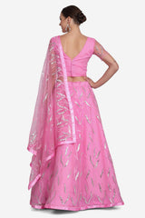 Pink Net Embroidered Lehenga Choli