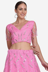 Pink Net Embroidered Lehenga Choli