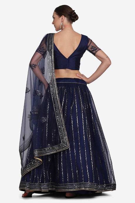 Blue Net Embroidered Lehenga Choli