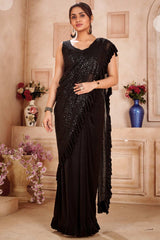 Buy Black Lycra sequins work With Frill laceReady To Wear Saree Online - KARMAPLACE